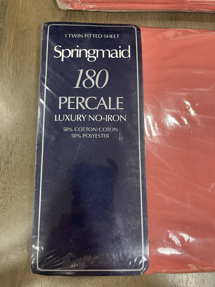 New Vintage Springmaid 180 Percale Twin Flat & Fitted Sheets No Iron Terracotta - Image 4 of 4