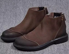 Men Round Toe Hollow hole Suede Leather Ankle Boots Retro Chelsea Shoes size