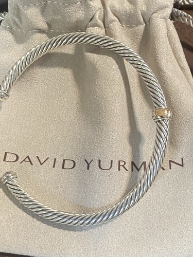 Bracelet manchette classique câble David Yurman 4 mm or 925 et 18 carats rose taille moyenne - Photo 1/17