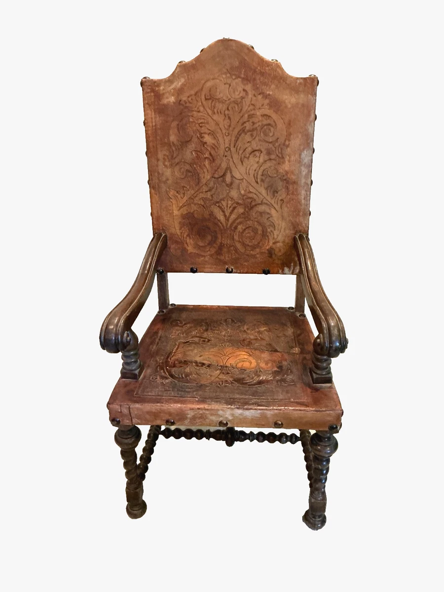 スツール made in Spain chair antique Antique Spanish Tooled Chair Late 1800's Leather