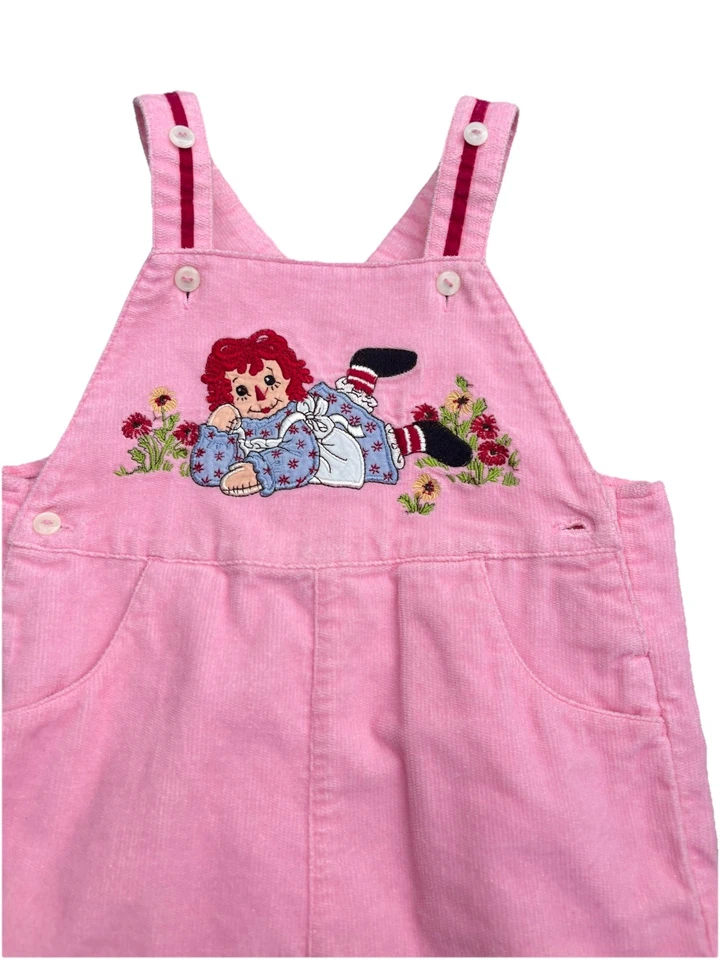 Mono de pana vintage rosa para niños pequeños Raggedy Ann 4T retro ropa baberos Foto 3 de 4