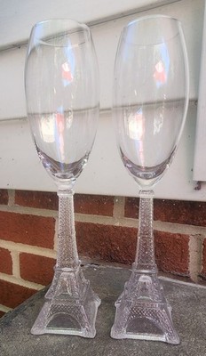 2 Vintage Home Essentials Eiffel Tower Champagne/Wine Glasses. 9.75'' Tall