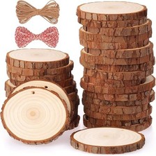 Fuyit Unfinished Wood Slices with Hole, Drilled Wooden Circle for Crafts