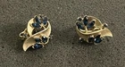 Vintage Signed Crown Trifari Gold Tone Blue Rhinestone Clip On Earrings