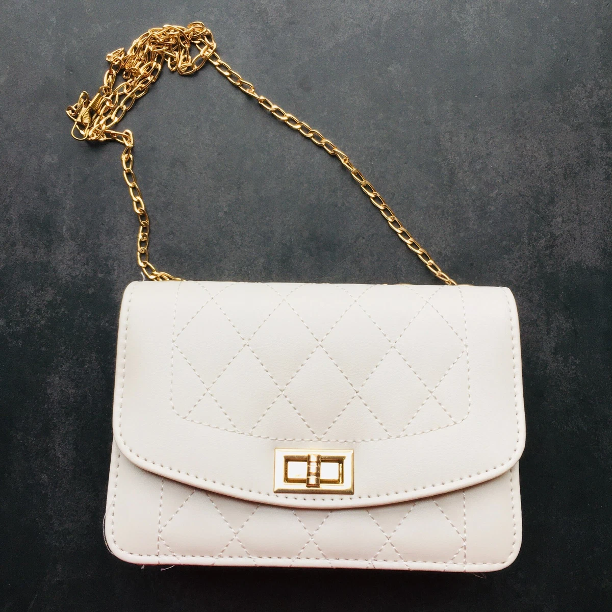 Shein Quilted Mini Clutch with Chain White Crossbody Handbag Purse