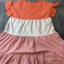Dress Womens Small Color Block Pink White Red Cottage Core Ruffle Flowing Mini