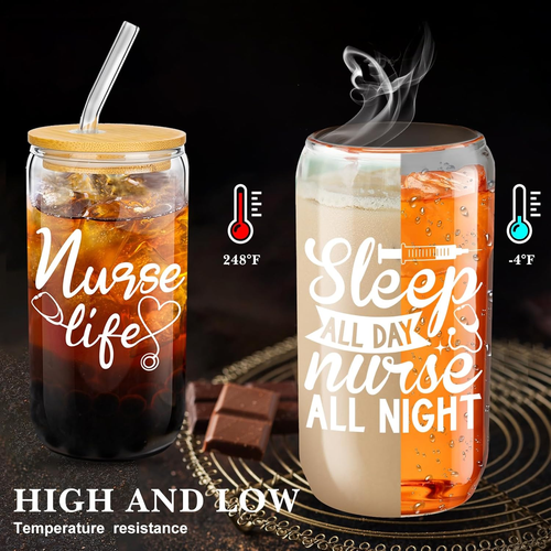 12 Pcs Nurse Gifts for Women 16 Oz Can Shaped Glass Cups with Lids and Straw Fun - Picture 3 of 6