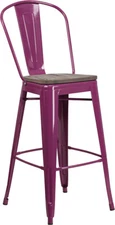 30" Industrial Style Purple Metal Bar Height Restaurant Stool with Wood Seat