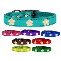 Gold Flower Widget Genuine Metallic Leather Dog Collar Fits Neck 6-23 Gold Flower Widget Genuine Metallic Leather Dog Collar Fits Neck 6-23