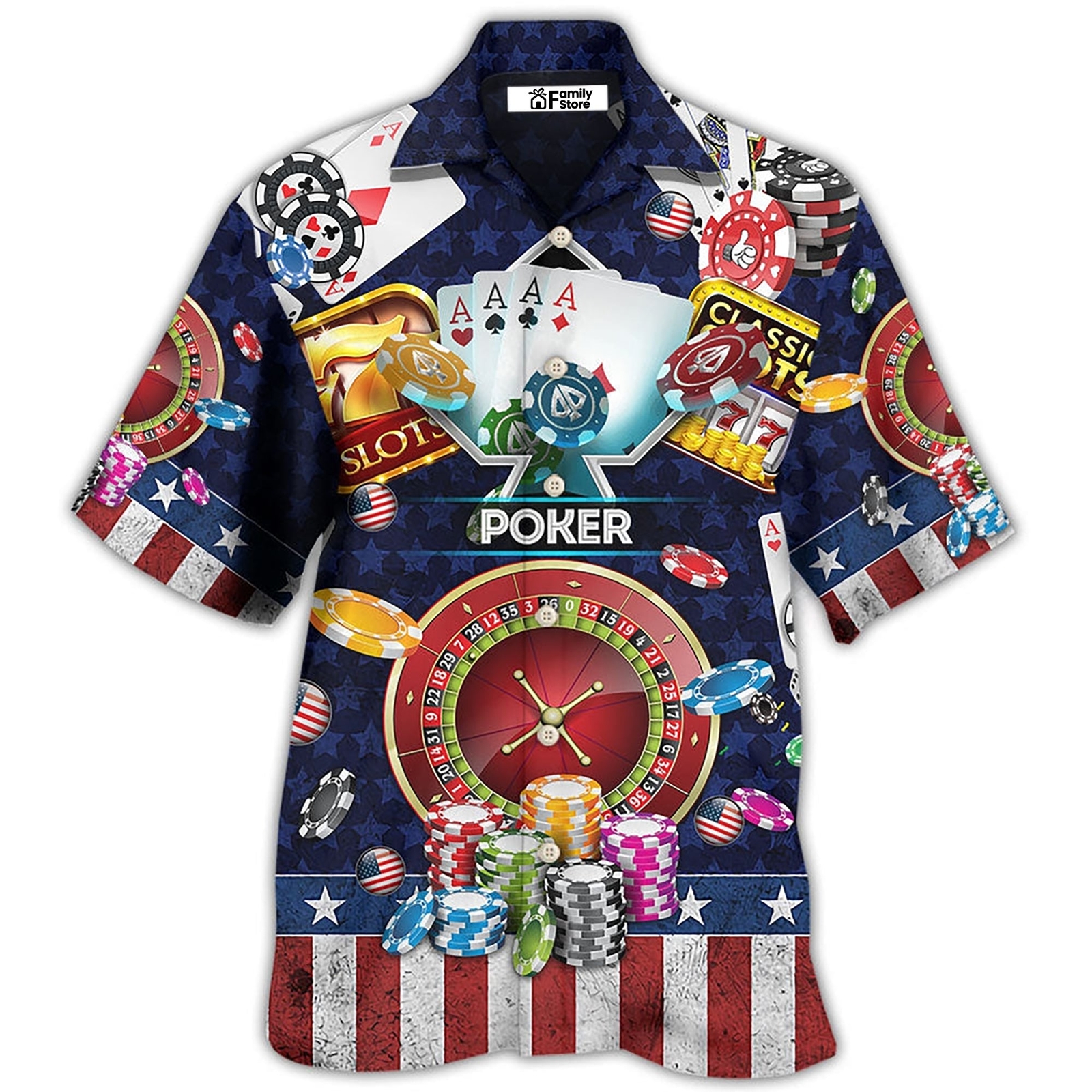Poker US Flag Independence Day   Hawaiian Shirt
