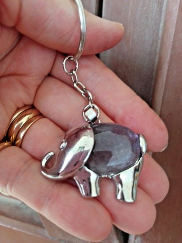 Portachiavi elefante portafortuna ametista GARANZIA pietra dura naturale NUOVO - Foto 2 di 5