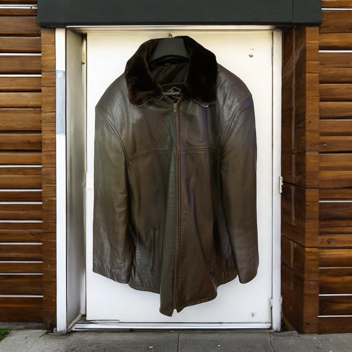 Abaci Brown Leather Jacket Ladies XXL Designer Detachable Fur Col
