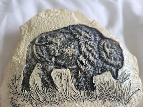 American Collection Buffalo Resin Stone Figurine Embossed 3.75" X 4.5" Garden - Picture 2 of 6