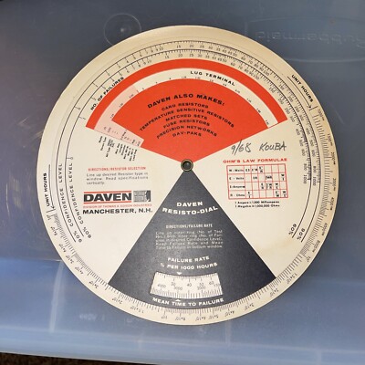 DAVEN RESISTO-DIAL RESISTOR SELECTOR Slide Rule - Slide Wheel Vintage