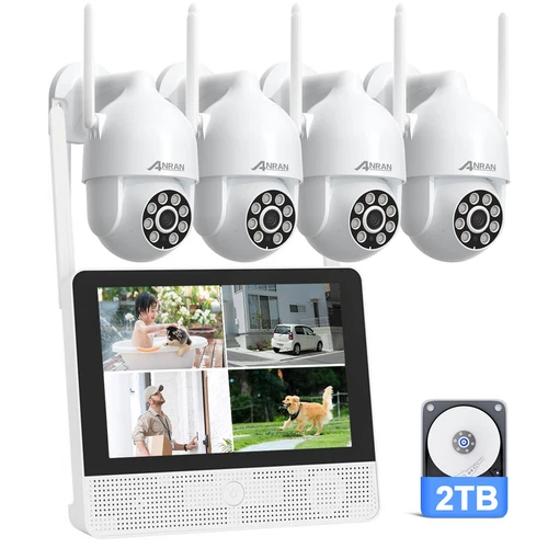 ANRAN Wireless Security Camera System Outdoor 8CH 12" Monitor 2 Way Audio 1TB HD