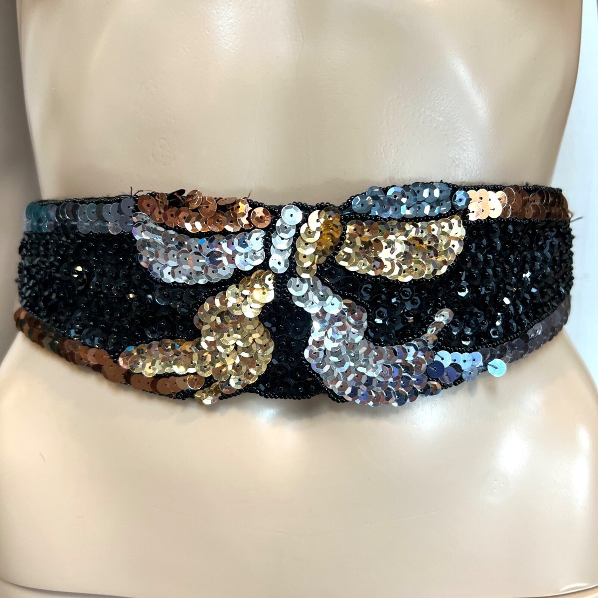 Elite | Black and Gold Sparkly Beaded Belt LISALI Rhinestone Belt Black, Black Bridal Belt, Black  main image 2