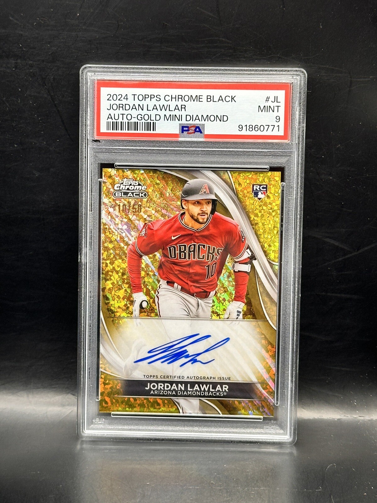 2024 Topps Chrome Black Jordan Lawlar RC Auto Gold Mini Diamond Jersey#10 10/50