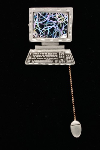 Vintage Computer Pin Brooch Desktop Mouse Dangle Silver Tone 1990s Bin4 ...