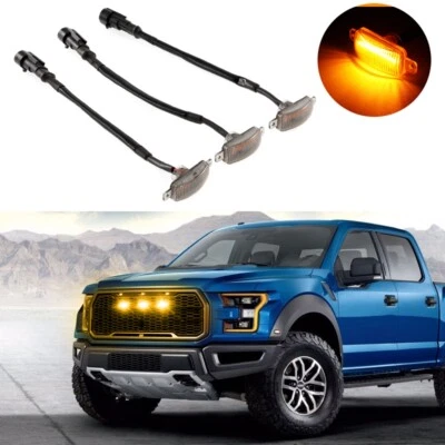 3pcs LED Amber Grille Lights Kit Universal For Ford Truck SUV SVT Raptor Style