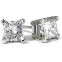 1Ct Prinzessin Diamant Ohrstecker 14K WeißGold