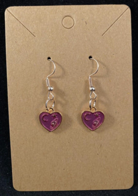 Purple Heart Space Earrings - Dangle - Gold Hook - Handmade