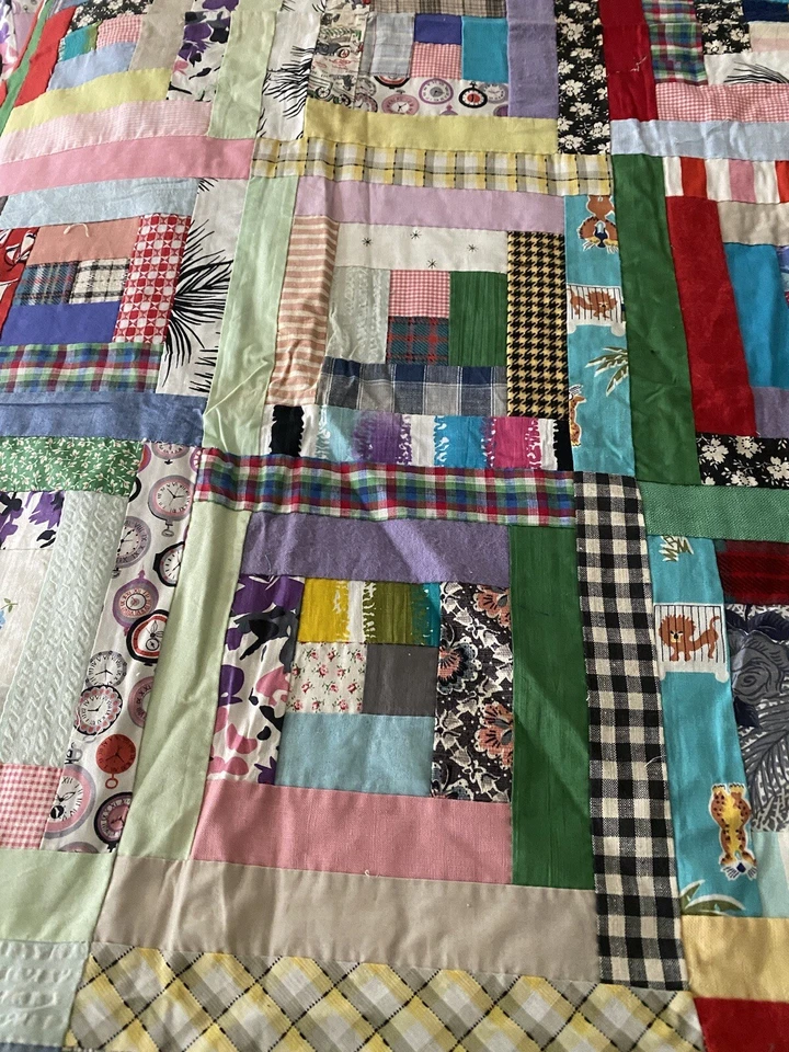 Vintage 1930s/40s Log Cabin Quilt Top Patchwork 74” X 92” Hand Sewn Excellent - Изображение 2 из 4