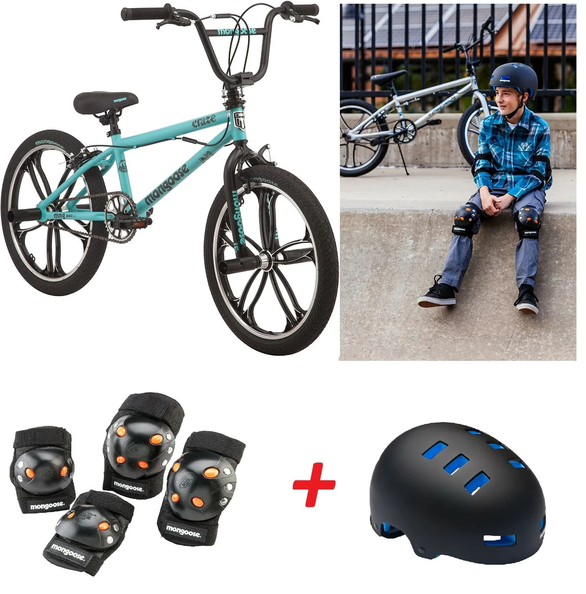 Mongoose Freestyle BMX Mountain Bike 20 Inch Helmet and