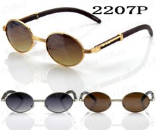 New Retro Vintage Fashion Oval Buffs Wood Frame Sunglasses Shades Men Women Gold