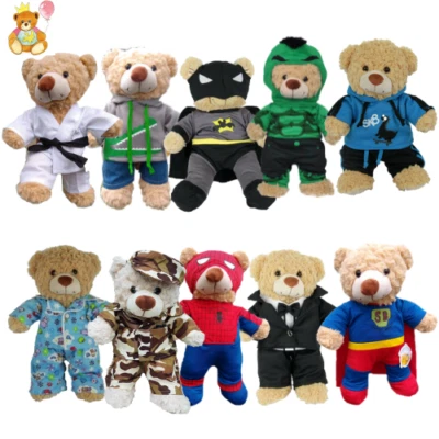 SPLODGE TEDDY PARTIES 10 Zoll/25 cm TEDDYKLEIDUNG - SMOKING, SUPERBÄR, KARATE, PJ, SPINNENBÄR, DINO KAPUZENPULLOVER
