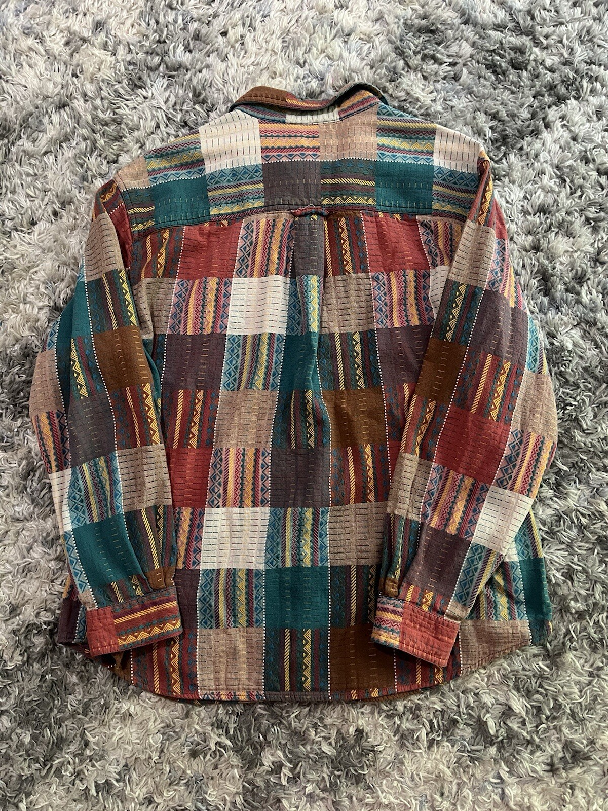 Lemon Grass Patchwork Blouse Top Button Up Sz L - image 3