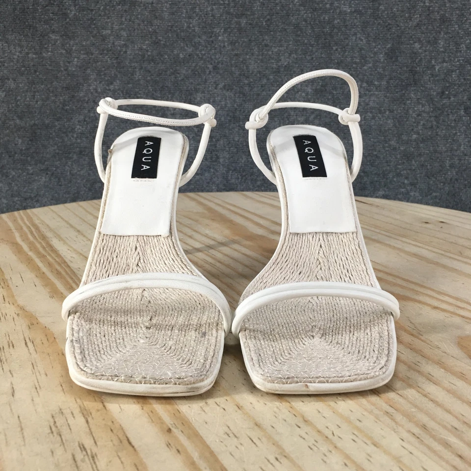 Sandalias Aqua para mujer 8 M Alaya correa al tobillo bomba blanco imitación cuero tacones NUEVO Foto 4 de 4