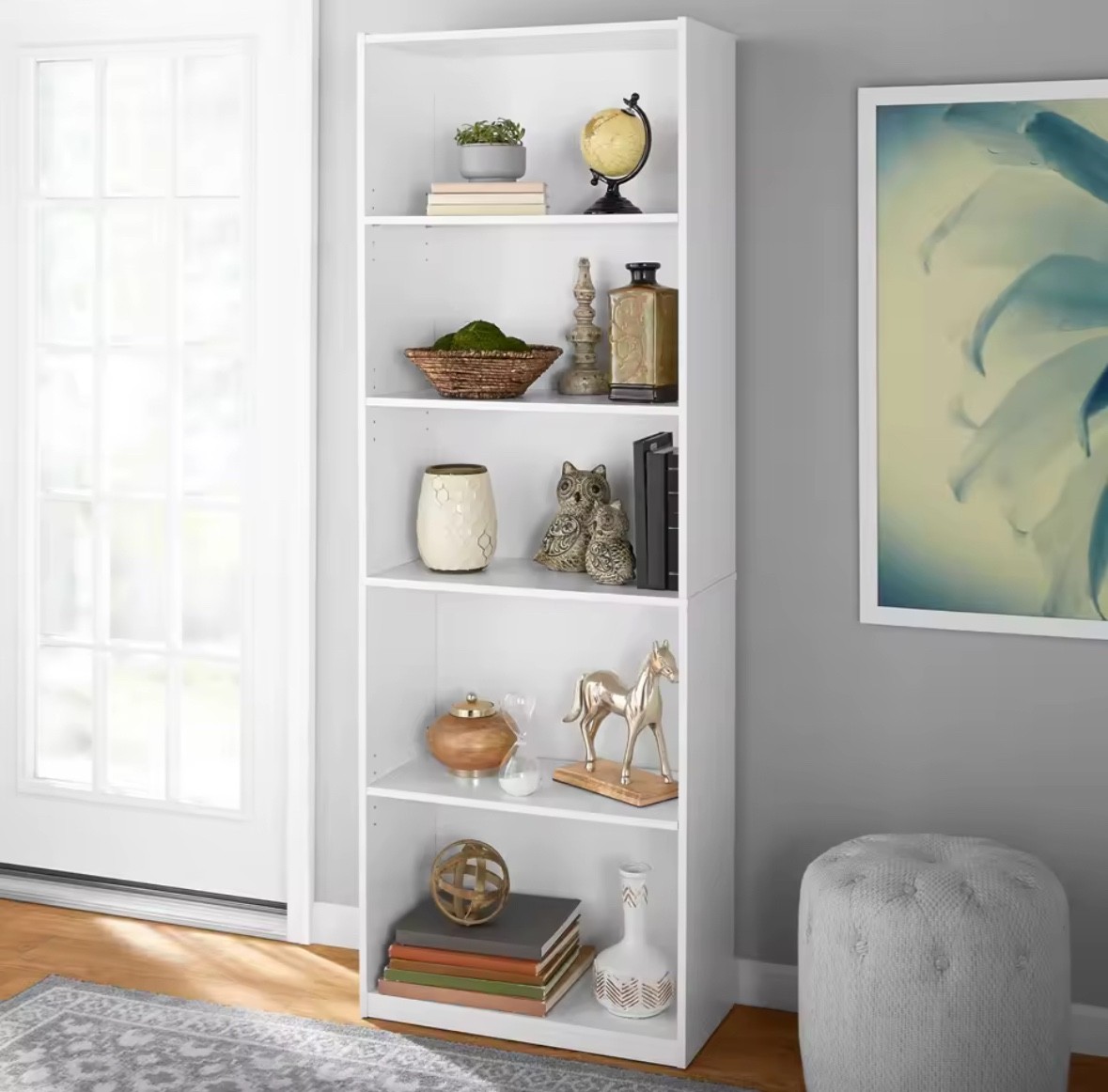 5-Shelf Bookcase with Adjustable Shelves,Solid Wood/Closed B