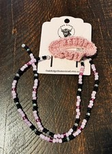 Crochet and Beaded Hair Clip Pink Glass Beads Hippie Beads