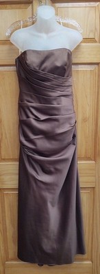 David's Bridal Size 10 Bridesmaid Prom Wedding Cocktail Gown Brown High Low Hem