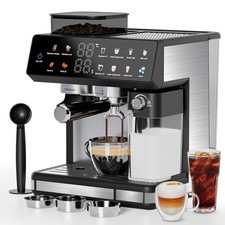 Bluebow All-in-One Espresso Machine with Built-In Grinder, 20-Bar Pressure,