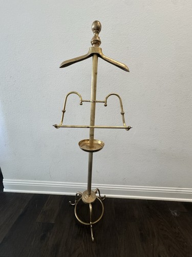 VTG Gentleman’s Brass Valet Butler Stand Suit Wardrobe Hanger Hollywood Regency