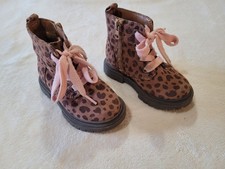 Cat Jack Girls Leopard Print Work Boots Zipper Pink Laces Size 7