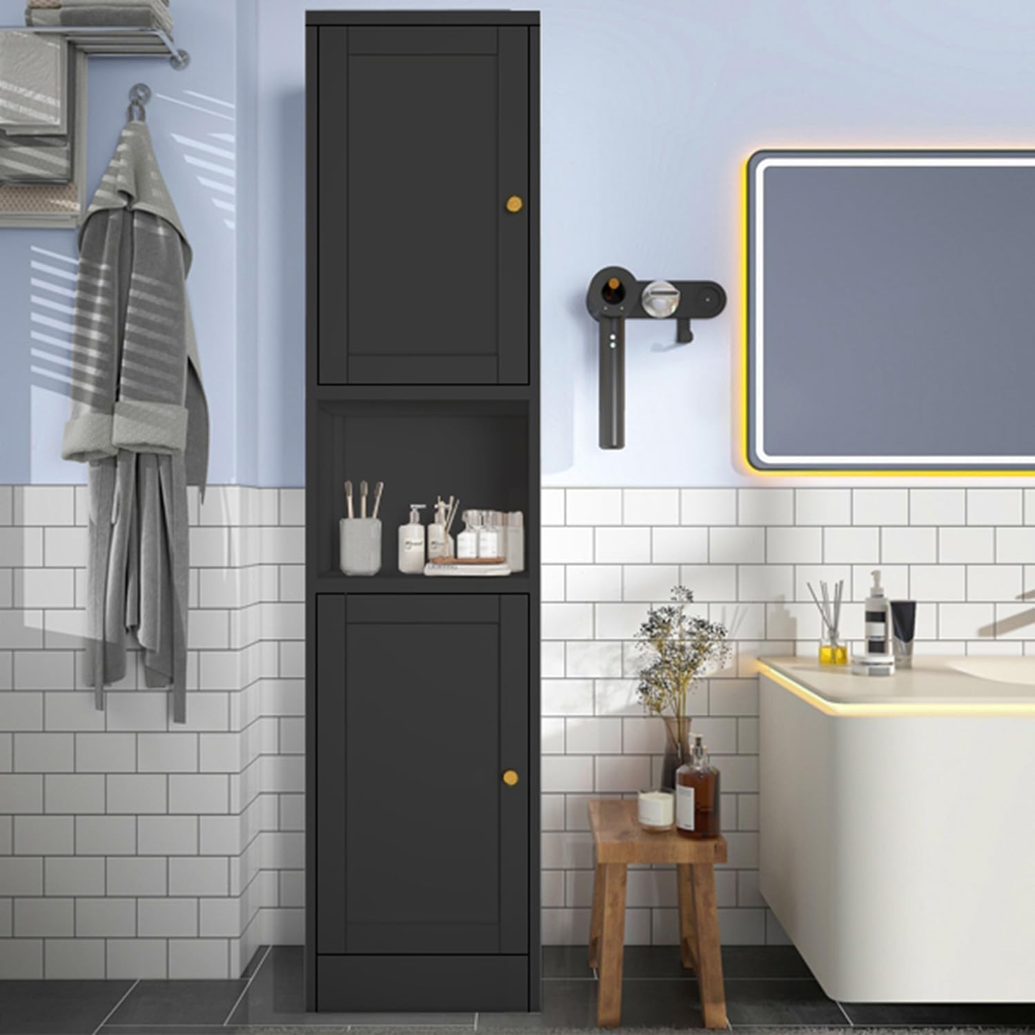 67" Metal Bathroom Storage Cabinet, Tall Storage Cabinet with Adjustable Shelves