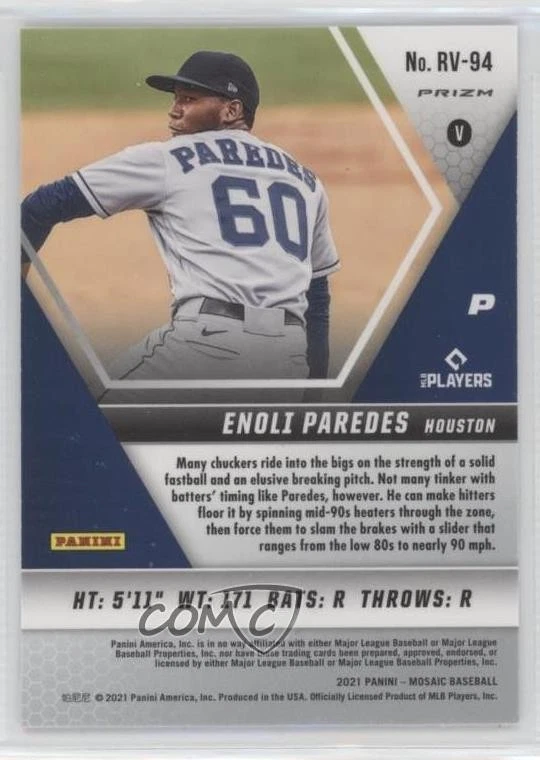 2021 Panini Mosaic Rookie Variation Quick Pitch Prizm Enoli Paredes #RV-94 RC - Image 2 of 2