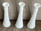 Three Vintage Milk Glass Textured Bud Vases 9" ANCHOR HOCKING