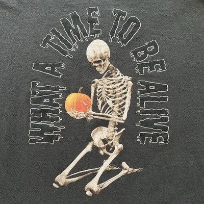 American Eagle Mens S Graphic T-Shirt Skeleton Pumpkin  What A Time To Be Alive 