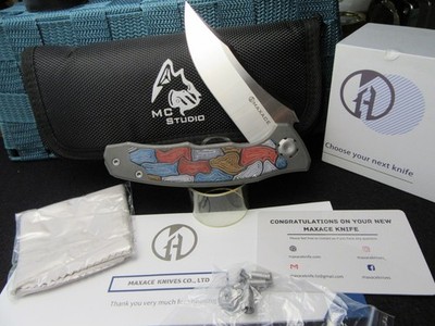 Maxace Helictus 2.0 Midnight Cat Studio. Gray Ti,  Damascus G-10. M390 Excellent