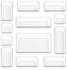Image of 12pc Clear Drawer Organiser Set – Makeup Storage Tray – Kitchen Divider & More