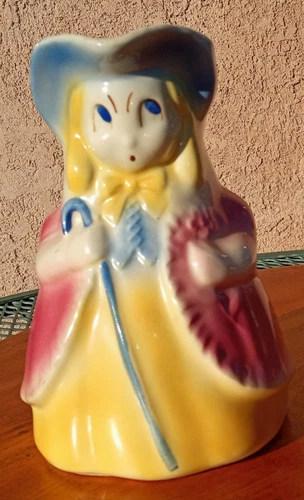 Vtg 1940s SHAWNEE POTTERY PITCHER Little Bo Peep Figural Jug 7 1/2"