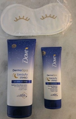 Dove Derma Spa Beauty Sleep Body Lotion 6.76oz & Hand Cream 2.5oz FREE Eye Mask!