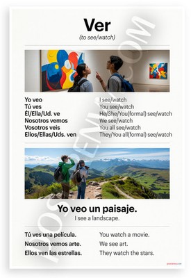 Ver Spanish Verb Conjugation Educational 12x18 Poster