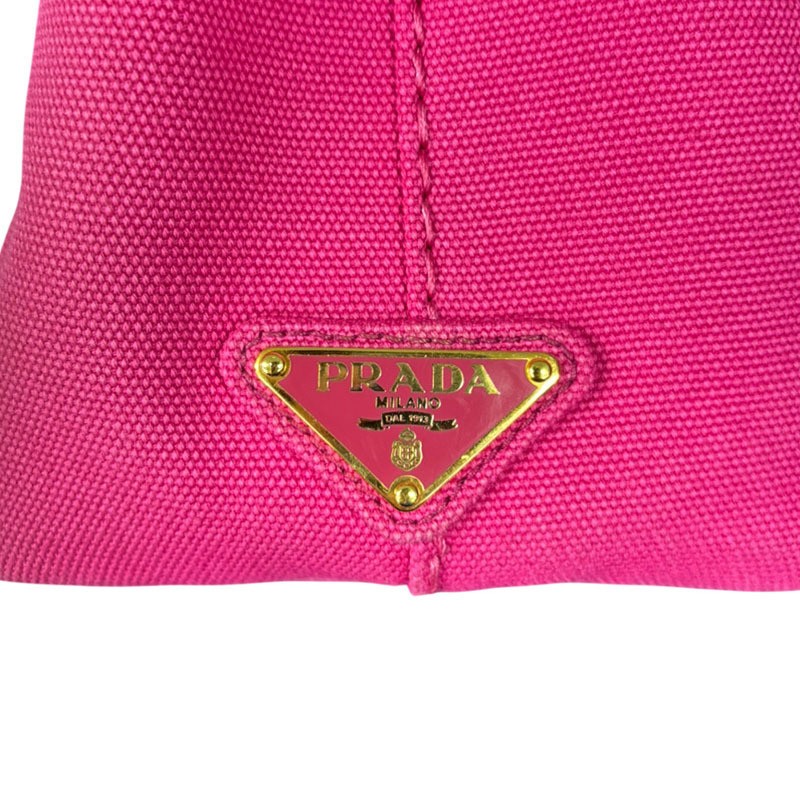 Prada Triangle Logo Plate Canapa Handbag Shoulder Bag 2WAY B2439G Pink Canvas La thumbnail 6