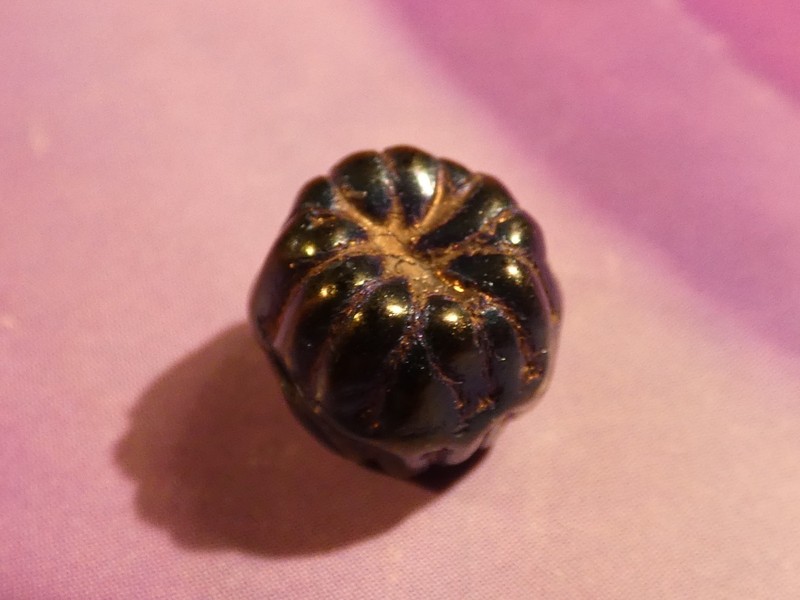 ANTIQUE JAPANESE TOMBO DARK BLUE MELON IRRIDESCENT HUED BEAD 10.2-8,.7 MM