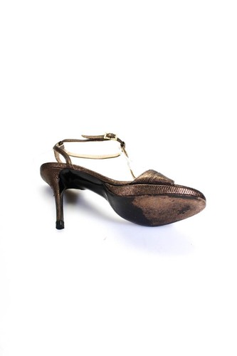 Max Mara Womens Leather Reptile Print T-Strap High Heels Brown Size 7US 27EU - Picture 4 of 5