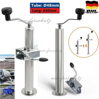 2x Anhänger Stütze Anhängerstütze 640mm Hubstütze mit Kurbel und Klemmhalter Set